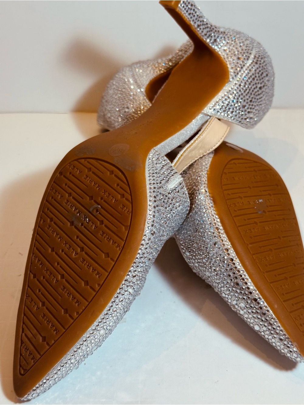 Alex Marie Rhinestone D’Orsay Heels Silver Crystal Pointed Toe Pumps 8M - Picture 7 of 7